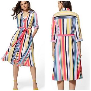 NY&C Multicolor Stripe Belted Shirtdress